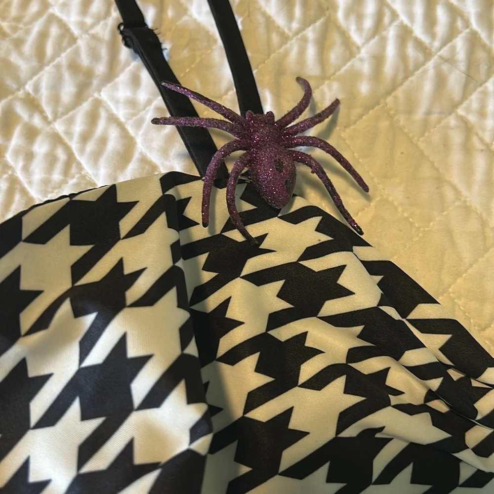 Unique Vintage Houndstooth With Purple Spider Dress - Picture 3 of 4